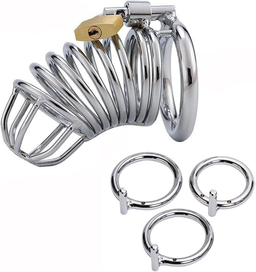 Generic Metal Penis Cock Cage Padlock -Stainless Steel Chastity Device Penis Cage for Men Fits Most of Size Adult Male Sex Toy for Men Sweaters(Silver) FBY7, Pink