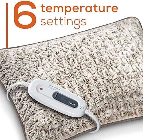 Beurer UHP48N Lux Heated Body Pillow, Lumbar Support Pillow for Back Pain Relief, Microplush Heated Pillow with 6 Temperature Settings and Auto Shut-Off, Back Pillow for Sore Muscles