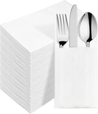 CXPSINC White Napkins Disposable with Pocket, 100Pcs Pre-Folded Airlaid Paper Dinner Napkins, Soft and Absorbent for Parties, Weddings, Dinners or Events