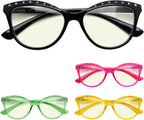Eyekepper 4-pack Reading Glasses Blue Light Blocking for Women Cat-eye Style Rhinestone Readers +1.75
