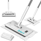 MASTERTOP Disposable Dust Mop with Mini Sweeper Mop,2-in-1 Disposable Mop with 47" Long Handle,Microfiber Mops for Floor Cleaning,No-Touch, Multi Surface Floor Cleaning