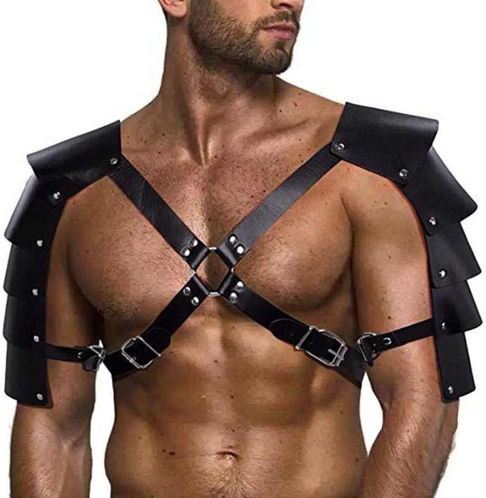 Men's Faux Leather Body Chest Harness Adjustable Shoulder Armors Buckles
