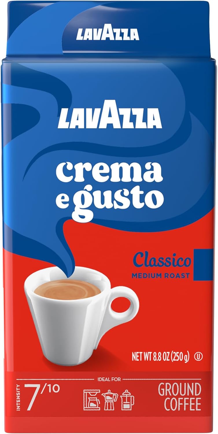 Lavazza Crema e Gusto Ground Coffee, Medium Roast, Arabica and Robusta Blend, 8.8 oz Brick (Pack of 4)