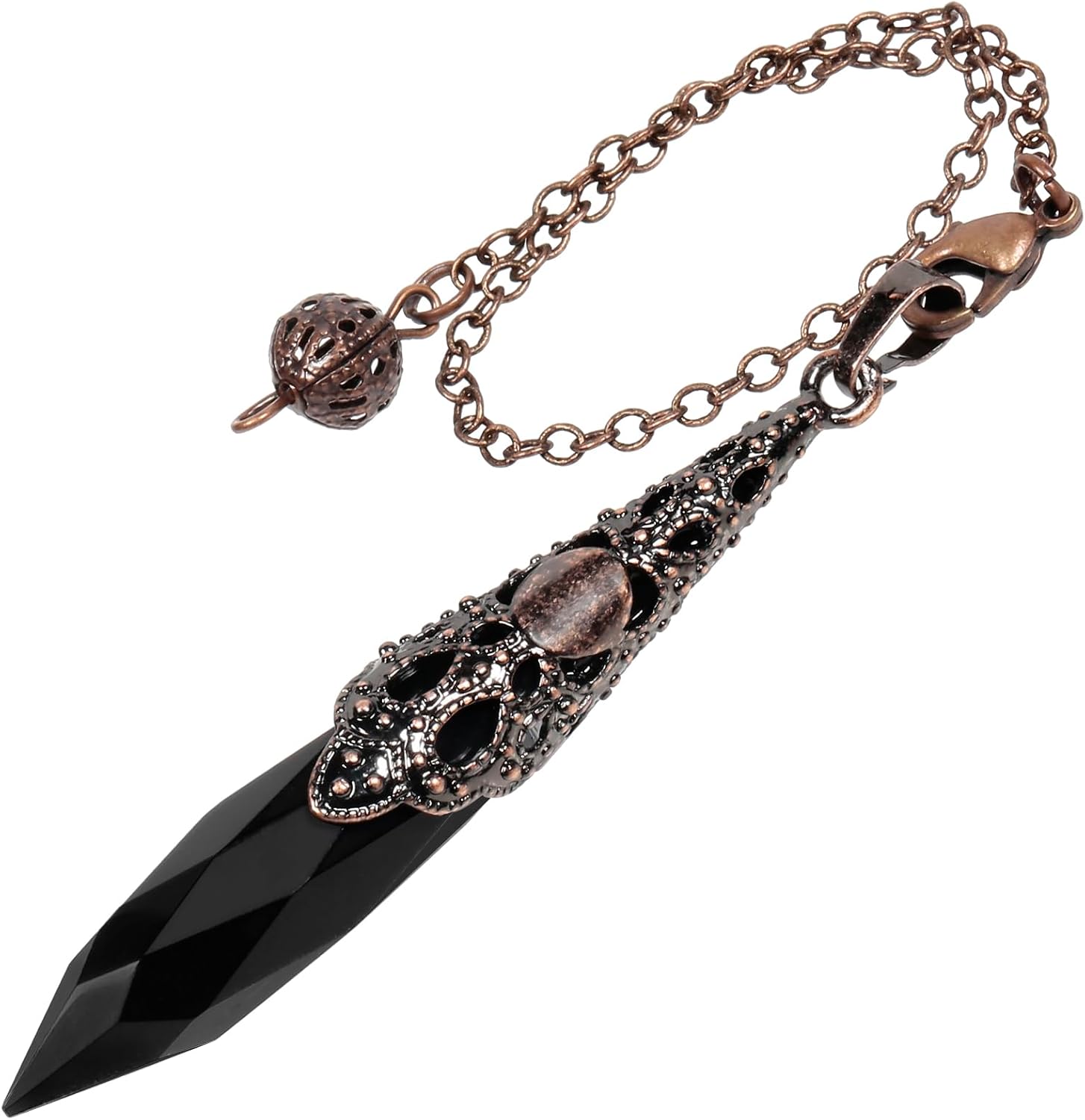 mookaitedecor Natural Black Obsidian Crystal Pendulum for Divination Dowsing, Facted Stone Pointed Pendant Pendulum for Reiki Balancing Wicca Meditation
