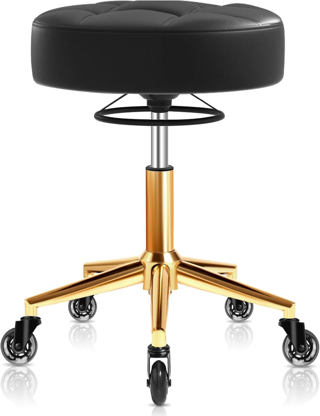 Rolling Stool Heavy Duty 450lbs - Reinforced with Golden Alloy Steel, Super Soft Thick Cushion, 360° Swivel, Smooth Rolling NO Noises, Adjustable Stool with Wheels for Massage Tattoo Spa, (Black)