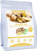 TEARELAE - Ginger Tea Bags, 64 Count - 100% Pure Ginger Root Tea, Soothing & Spicy - Non-GMO - Caffeine-free - Aid Digestion & Support Respiratory