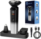 RUIBO Electric Razor for Men, Rechargeable Electric Shaver for Men, Waterproof 3D Rotary Shaving, Wet/Dry Cordless 3-in-1 with Beard Trimmer, Sideburn & Nose Hair Groomer