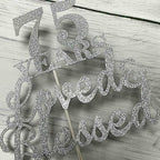 JIEEIN 75 Years Loved & Blessed Cake Topper for 75th Birthday, Wedding Anniversary Party Decorations - Double Sided Silver Glitter