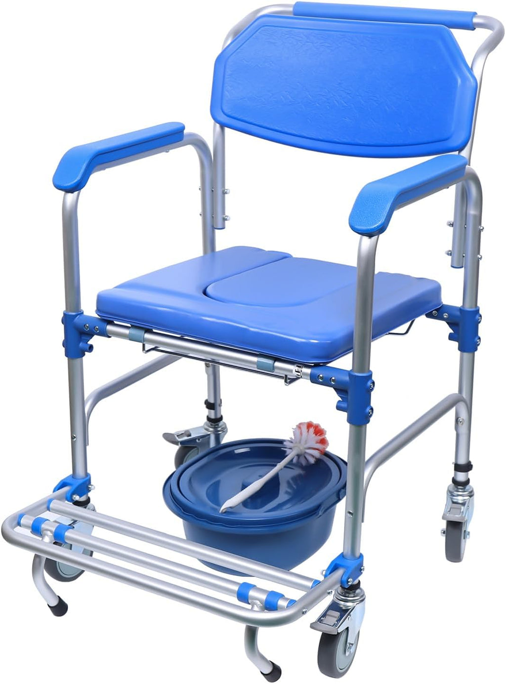 350lb Rolling Shower and Commode Chair for Elderly,Handicap Shower Wheelchair with Locking 360° Wheels & Removable Potty/Footrests, Portable Toilet Bath Chair for Adults, Disabled