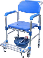 350lb Shower and Commode Chair, Elderly Wheelchair with Locking 360° Wheels & Removable Potty/Footrests, Portable Toilet Bath Chair for Adults, Disabled
