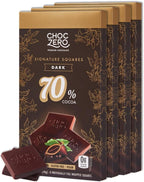 ChocZero 70% Cocoa Dark Chocolate Squares, Sugar Free, Vegan, Low Carb, High Fiber, Keto Friendly, No Sugar Alcohols (4 Count, 3.2oz Boxes)