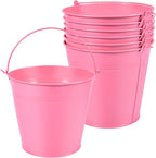 OBTANIM 7 Pack Pink Metal Buckets with Handle Galvanized Ice Pails for Plants, Succulents, Party Favors Organizing, Rustic Home Decor or Classrooms Pencil Storage (7.1 x 5.2 inch)