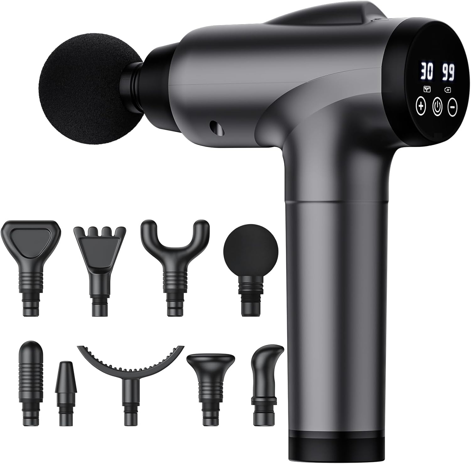 OLsky Massage Gun Deep Tissue, Handheld Electric Muscle Massager, High Intensity Percussion Massage Device for Pain Relief with 9 Attachments & 30 Speed(Grey)