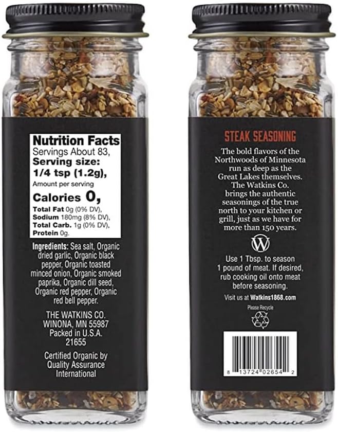 Watkins 1868 Organic Grilling Steak Seasoning, 3.5oz (Pack of 1)