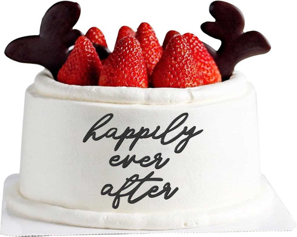 Happily Ever After Wedding Cake Topper- Black Acrylic Cake Topper for Wedding,Engagement,Bridal Shower, Bachelorette Party,Anniversary Party Decoration Supplies