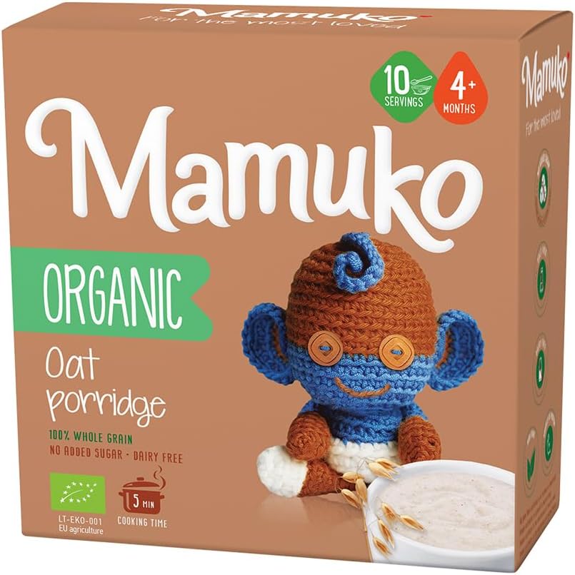 MAMUKO Baby Porridge - Healthy porridge with Oat Flavored & High Fiber - GMO-Free Oatmeal for Infants 3-6 Months - Organic Oatmeal for Healthy Growth & Development - 200g & 10 Servings