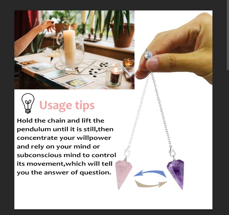 DUQGUHO 3 Pcs Crystal Pendulum Set Wiccan Accessories Divination Tools Natural Opal Labradorite Lapis Lazuli Healing Crystal Quartz for Reiki Pointed Crystal Grid Meditation Gemstone Pendants