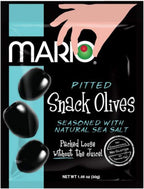 Mario Camacho Foods Pitted Snack Olives - Black Olives with Sea Salt - 1.05 oz Pouches (Pack of 12)