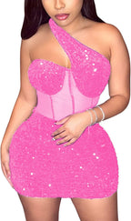 Women's Sexy Elegant Bodycon Dress Party Club Night Outfit Hot Drilling Clubwear