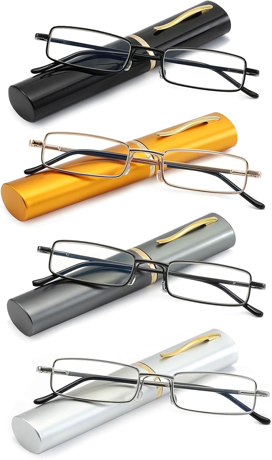 Blue Light Blocking Reading Glasses - Slim Pocket Readers with Pen Clip Case Mini Lightweight Readers