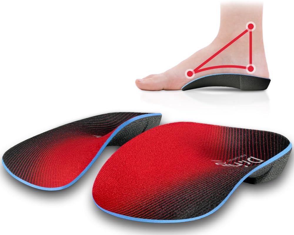 Dr. Foot 3/4 Orthotics Shoe Insoles, High Arch Supports Inserts for Flat Feet, Plantar Fasciitis, Over-Pronation, Fallen Arches (Red, Small(Men's 5-6 / Women's 6-7))