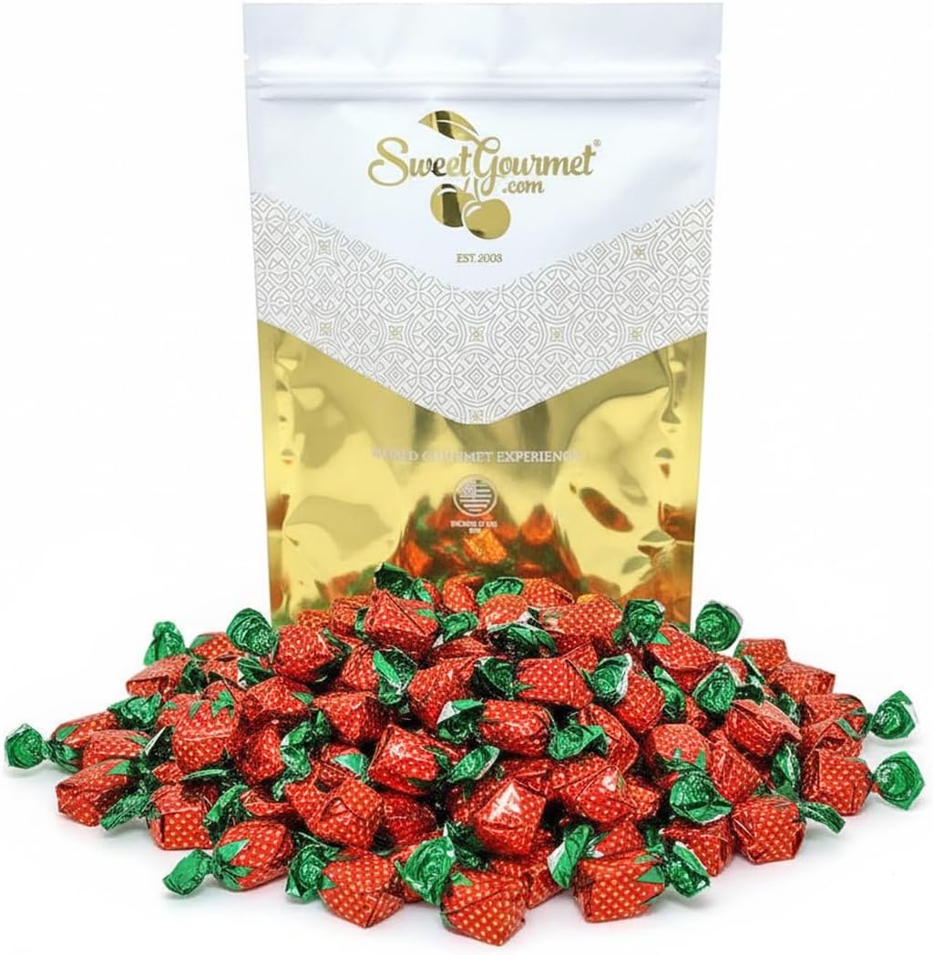 SweetGourmet Arcor Strawberry Bon Bons Hard Candy Wrapped, Fruit-Filled Premium Candies, 5 Pound Bag