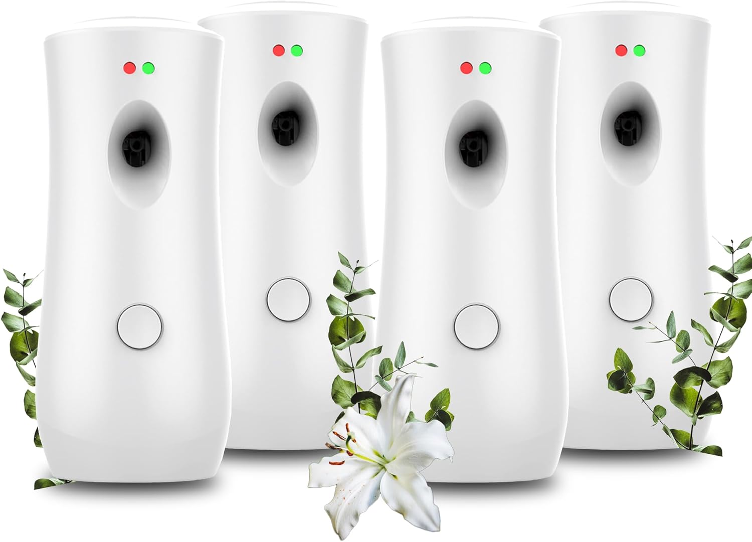(4-Pack) Auto Air Freshener Spray Dispenser Free Stand or Wall Mounted Automatic Aerosol Aroma Machines are Widely Used in Hotels, Bedrooms, Airports, Bathrooms, Offices, Commercial Places (White 003)