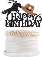 Western Cowboy Cake Topper - Glitter Theme Happy Birthday Party Decoration, Baby Shower & Boy/Girl Birthday Party Decoration Supplies