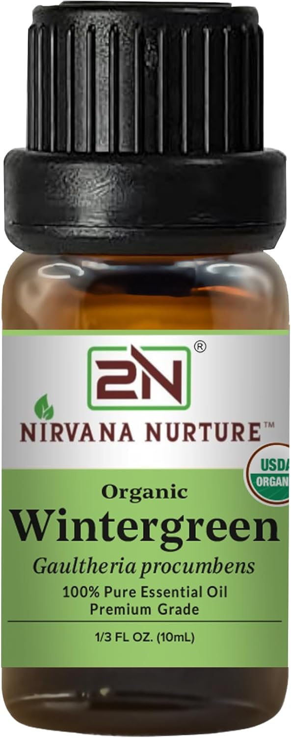 Wintergreen Essential Oil, USDA Certified Organic, 100% Pure Undiluted, Aromatherapy Oil for Diffuser, Hair & Skin Care