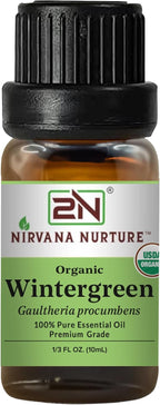 Wintergreen Essential Oil, USDA Certified Organic, 100% Pure Undiluted, Aromatherapy Oil for Diffuser, Hair & Skin Care