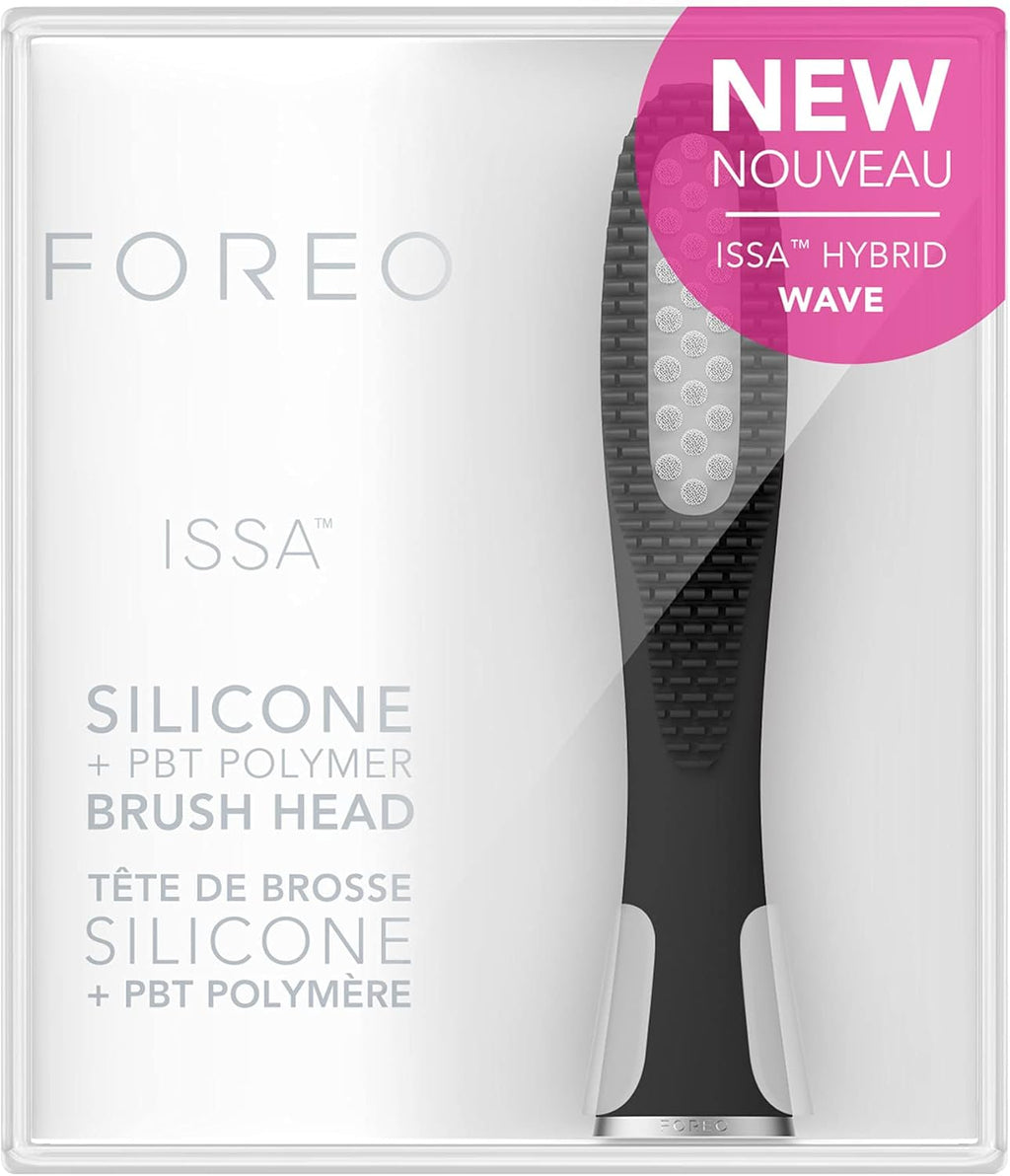 FOREO ISSA Hybrid Wave Brush Head Black, Medical-Grade Silicone & PBT Polymer Bristles, 6-Months Lasting