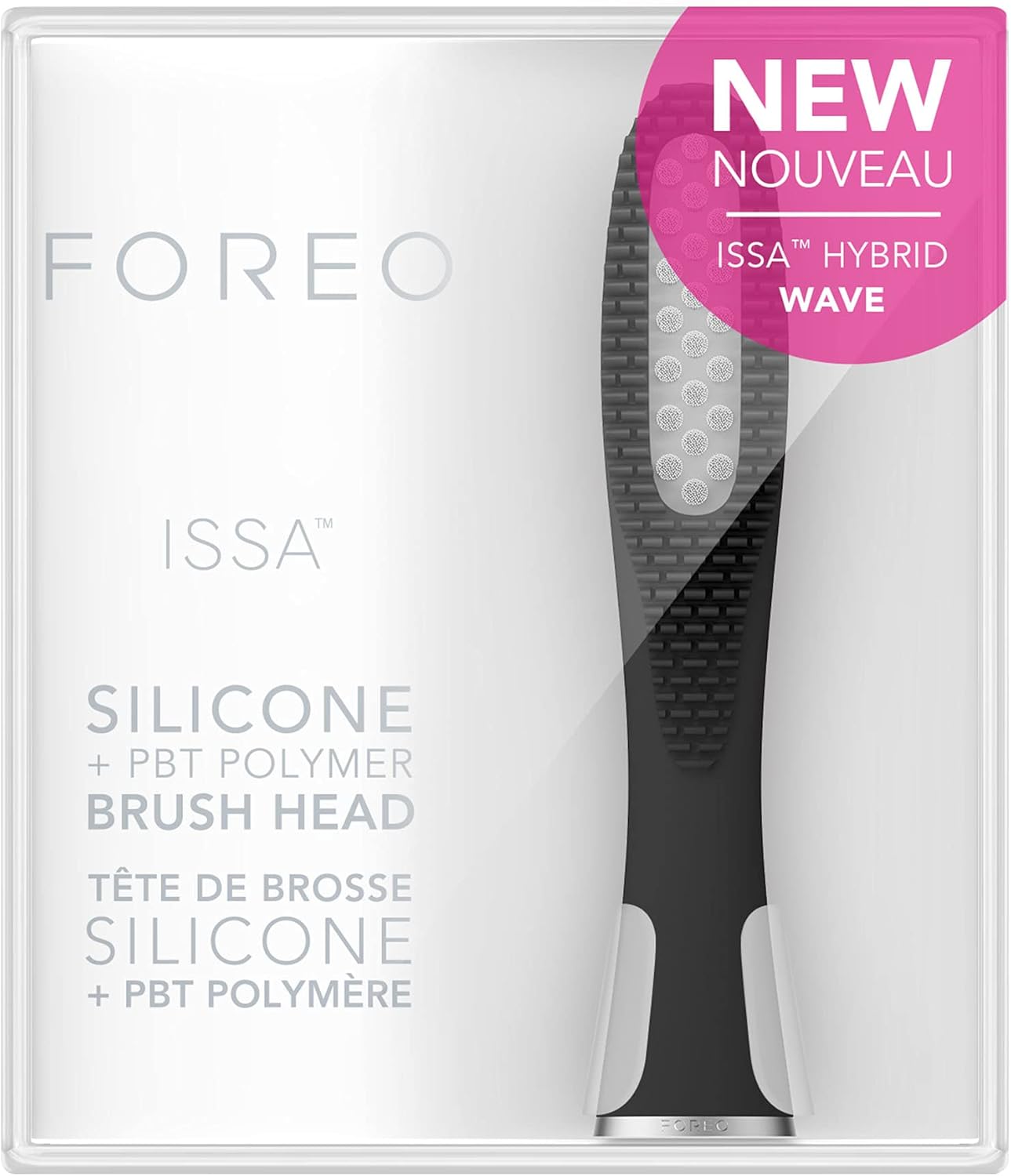 FOREO ISSA Hybrid Wave Brush Head Black, Medical-Grade Silicone & PBT Polymer Bristles, 6-Months Lasting