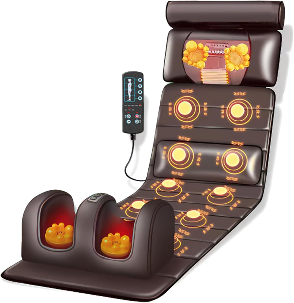 Vibration Massage Mat,Full Body Vibrating Heating Massage Pad,10 Vibration Motors,3 Strength Adjustments, with Detachable Neck Massage Headrest and Multifunctional Leg,Foot Massagers,for Home Office