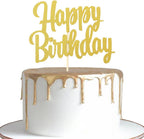 Happy Birthday Cake Topper Decoration - Gold Glitter Birthday Cake Topper Decoration Supplies， Photo Booth Props (gold01)