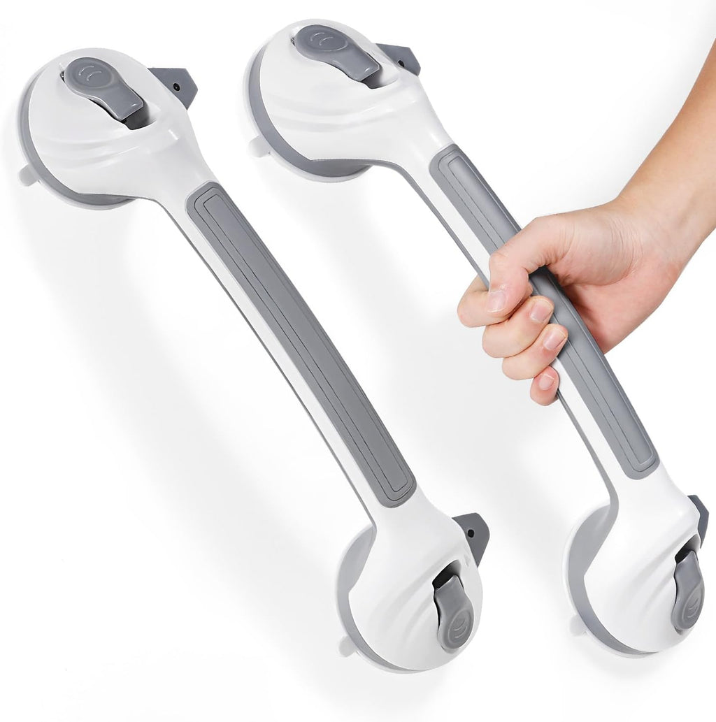 Grab Bars for Bathtubs and Showers, 16.5 Inch Handicap Shower Handle Safety with Indicators, No-Drill Bathroom Suction Cup Grab Bar for Shower Chair Stool, Seniors, Elderly (2 Pack)