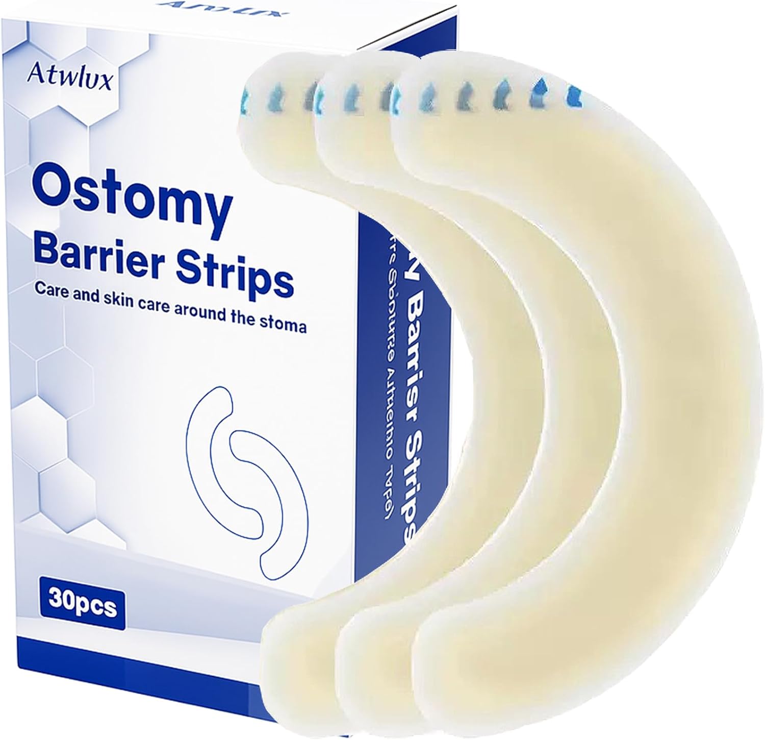30PCS Ostomy Barrier Strips, Medical Hydrocolloid Ostomy Supplies, Elastic Barrier Strips, Waterproof Leak-Free Skin Adhesive Barrier Tapes for Stoma Colostomy Bags