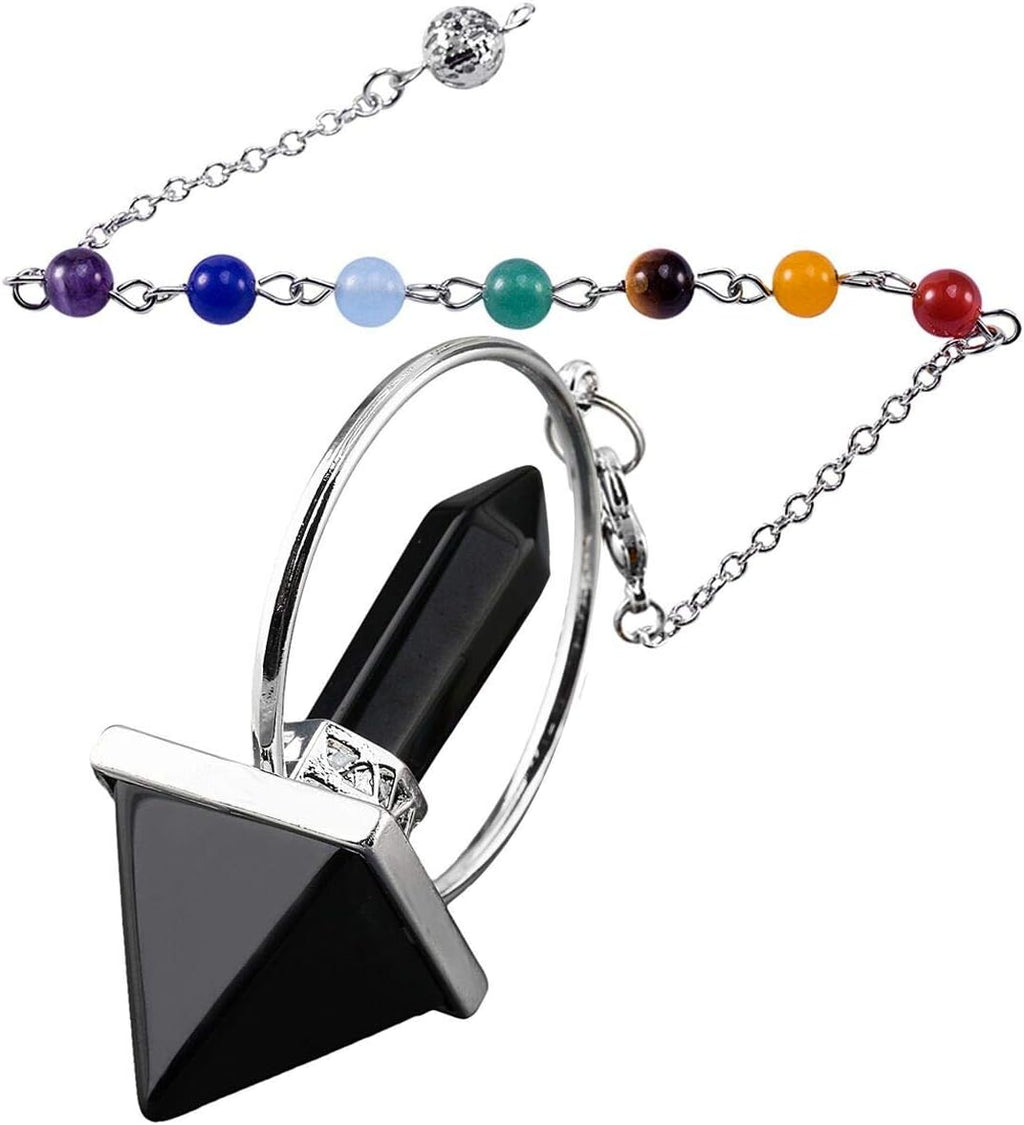 Nupuyai Pyramid Healing Crystal Point Pendulum with 7 Chakra Stone Beads Chain for Dowsing Divination Reiki Meditation