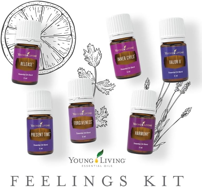 Young Living Feelings Kit - Essential Oil Collection Perfect for Diffusion - Includes Forgiveness, Harmony, Inner Child, Present Time, Release, Valor - 6 x 5 ml