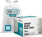 Plasticplace Custom Fit Trash Bags Compatible with Simplehuman Code M 12 Gallon Drawstring Garbage Bags 200 Count Tear-Resistant Trash Can Liners for Kitchen and Office 1.2 Mil White 21" x 30.5"