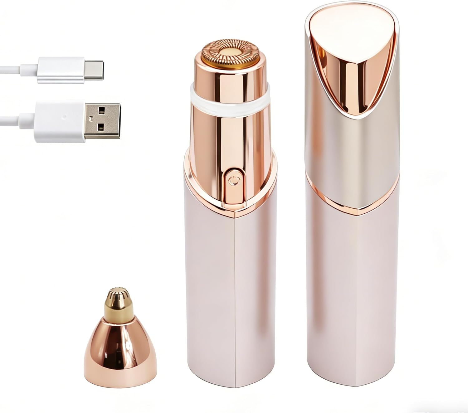 Facial Hair Remover for Women 2 in 1 Painless Hair Trimmer for Eyebrow & Nose USB Rechargeable Facial Shaver with LED Light Portable Face Razor for Lip & Chin