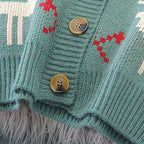 Women Long Sleeve Sweater Cardigan Christmas Reindeer Button Knit Jacket Coat