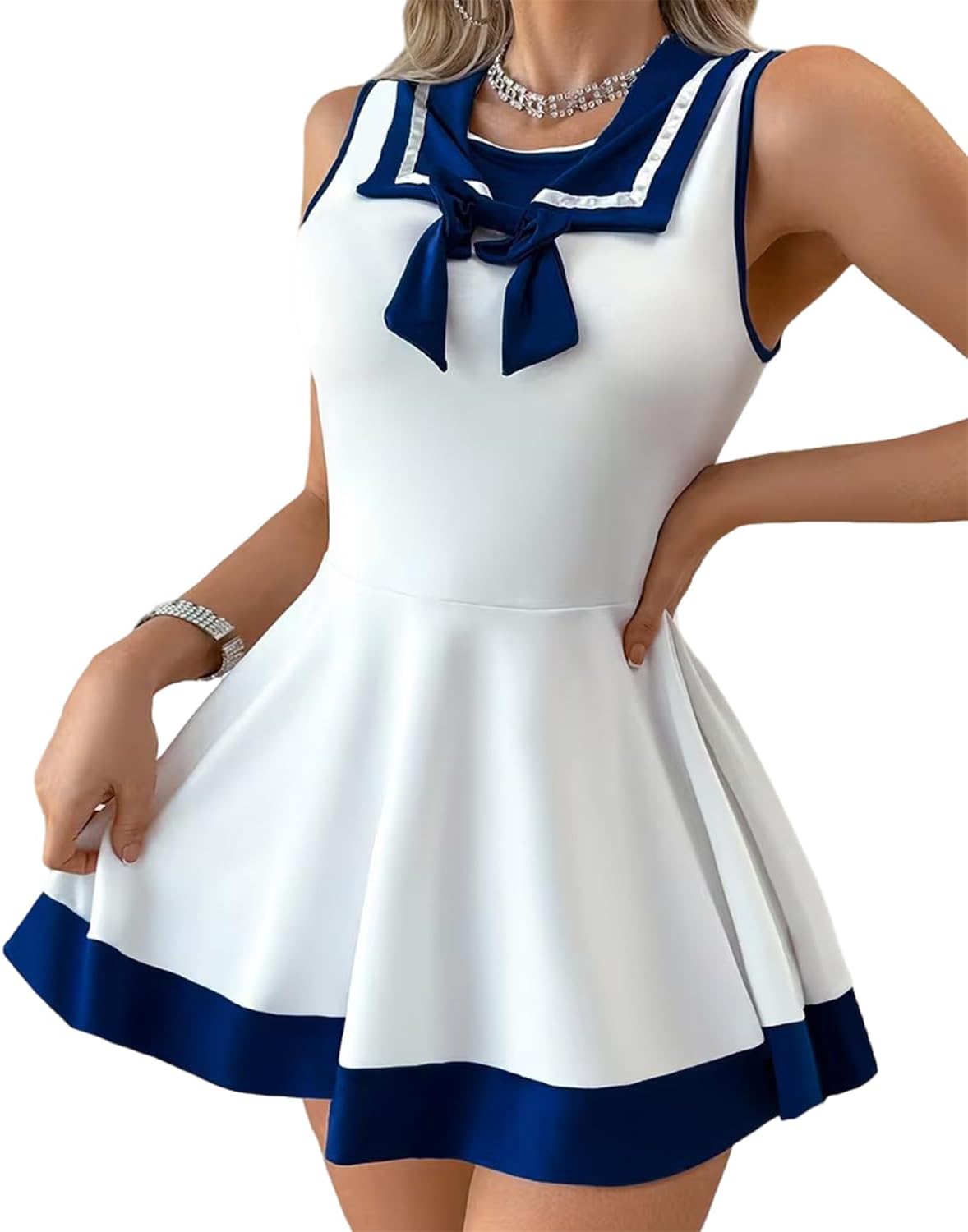 Sexy Sailor Outfit for Women Lingerie Costume Cosplay One Piece Navy Collar Dress Cute Anime Japanese Schoolgirl Roleplay Babydoll Suit JK Uniform Pleated Skirt for Party