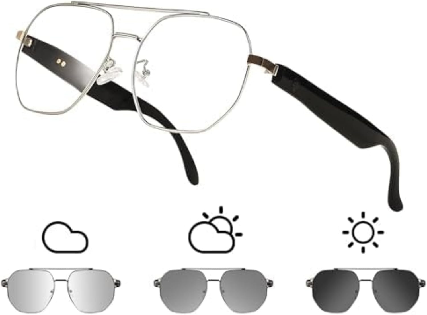 Smart Glasses with Bluetooth 5.4 Polarized Reading Sunglasses Photochromic Lens Bluetooth with Touch Voice Control