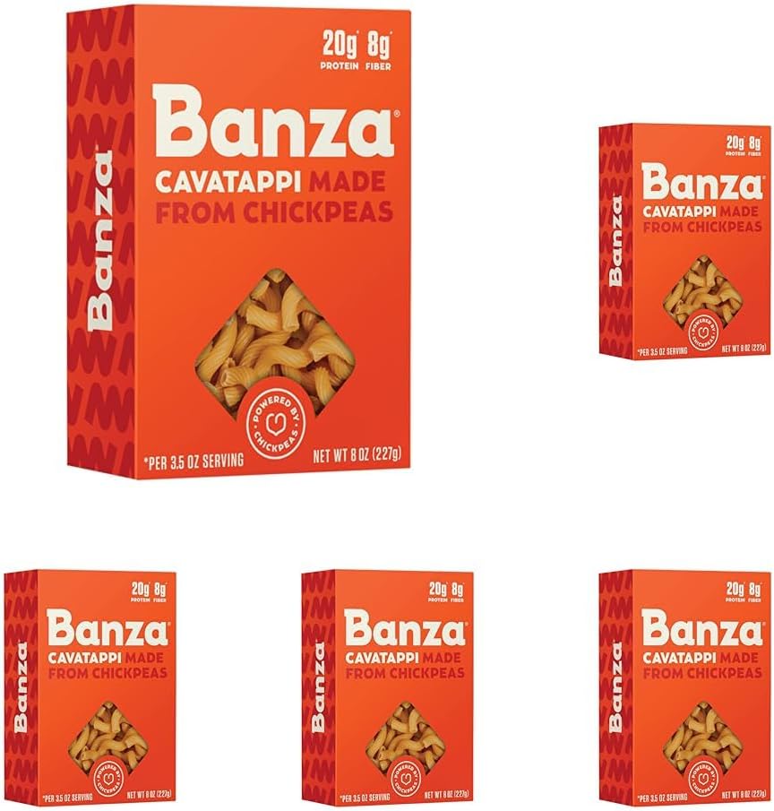 Banza Cavatappi Pasta from Chickpeas - Gluten Free, High Protein, and Lower Carb Protein Cavatappi Chickpea Pasta - 8oz (Pack of 5)