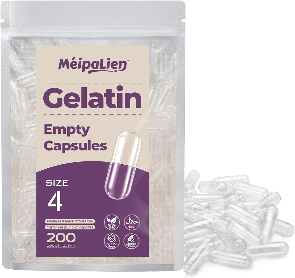 Empty Gelatin Capsules Size 4-200 Count Bovine Bone Gel Capsules Empty | Quick Dissolve | All Size | for Powder & Liquid DIY Filling