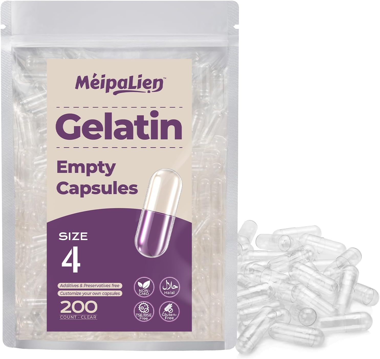 Empty Gelatin Capsules Size 4-200 Count Bovine Bone Gel Capsules Empty | Quick Dissolve | All Size | for Powder & Liquid DIY Filling