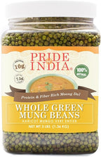 Pride Of India - Indian Whole Green Mung Gram - Protein & Fiber Rich Mung Bean Whole, 3.0 Pound Jar