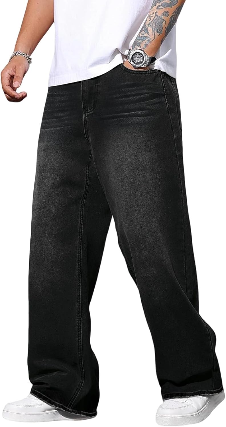 Men's Hip Hop Baggy Jeans Elastic Waisted Wide Leg Denim Pants Y2K Vintage Loose Fit Trousers Streetwear 2026