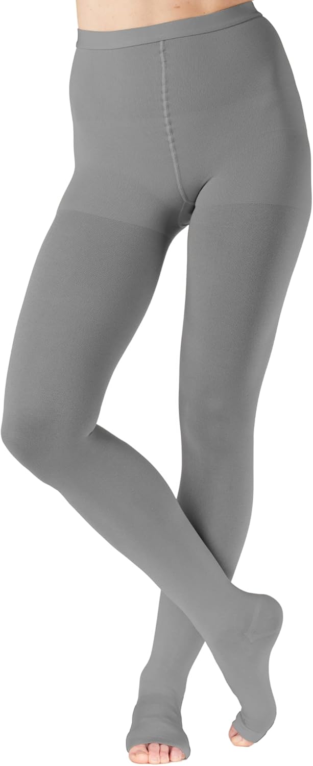 Extra Wide Womens Compression Pantyhose 20-30mmHg for Circulation - Open Toe Graduated Support Hose for Post Surgery Recovery, Lymphedema, Swelling - Gray, 2X-Large - A214GR5