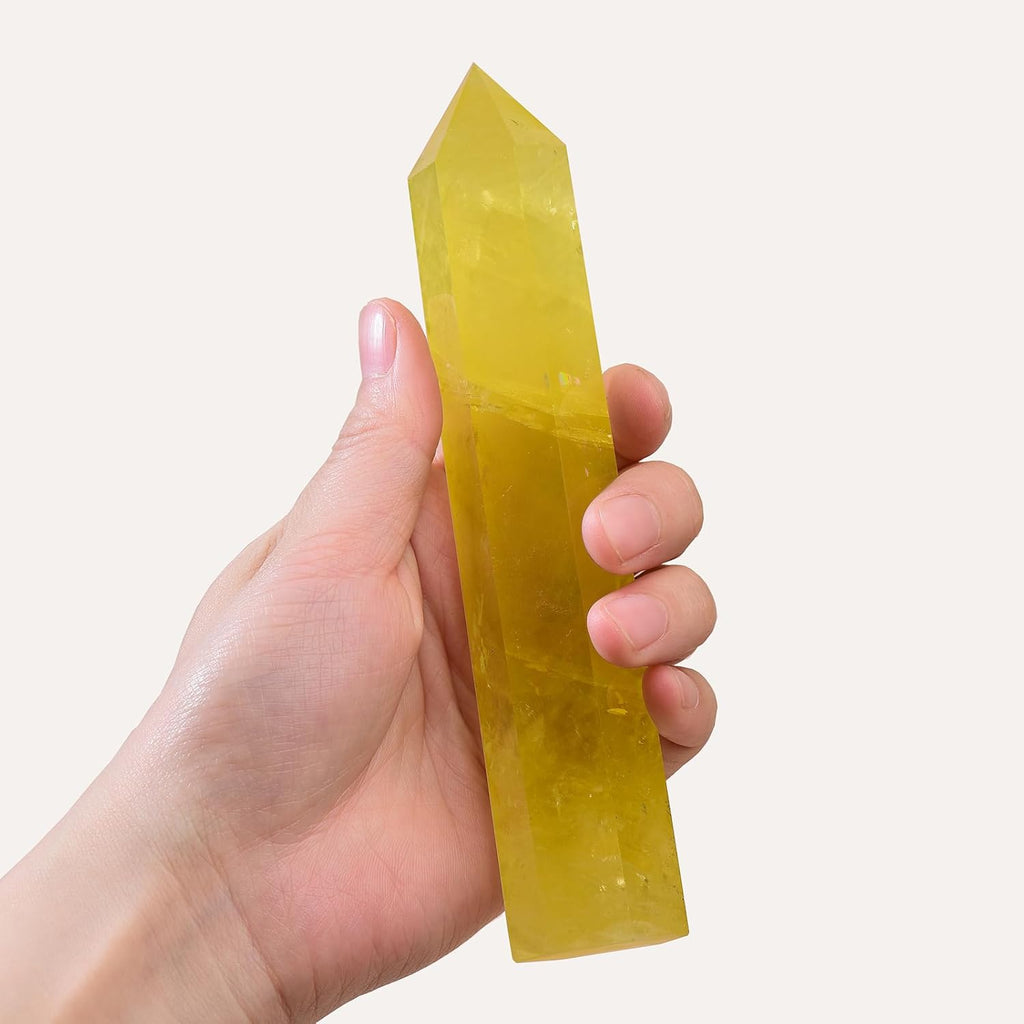 Large Natural Citrine Healing Crystal Wand 5.9-6.69" Natural Crystal Tower 6 Faceted Chakra Crystal Point Meditation Therapy Reiki Energy Stone Home Decor Collection Gift